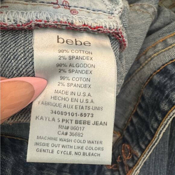 Vintage Y2K Bebe Kayla Boot Cut Jeans Rhinestone Logo on Seat Size 28 Modified - Picture 9 of 15